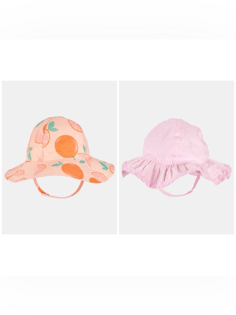 Bundle of 2 Carter's Reversible Peach Citrus & Pink Polka Dot Print Sun Hats